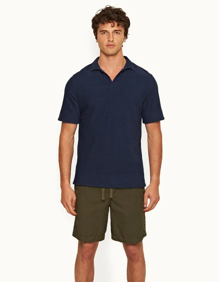 Men Orlebar Brown Polo Shirts Aitcheson Towelling Lagoon Blue