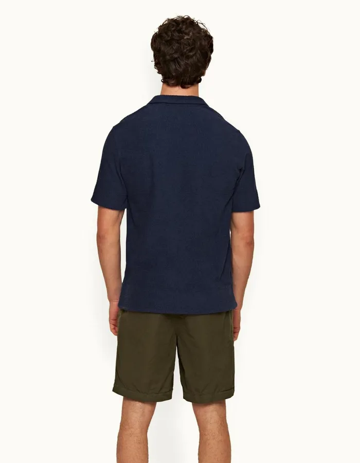 Men Orlebar Brown Polo Shirts Aitcheson Towelling Lagoon Blue