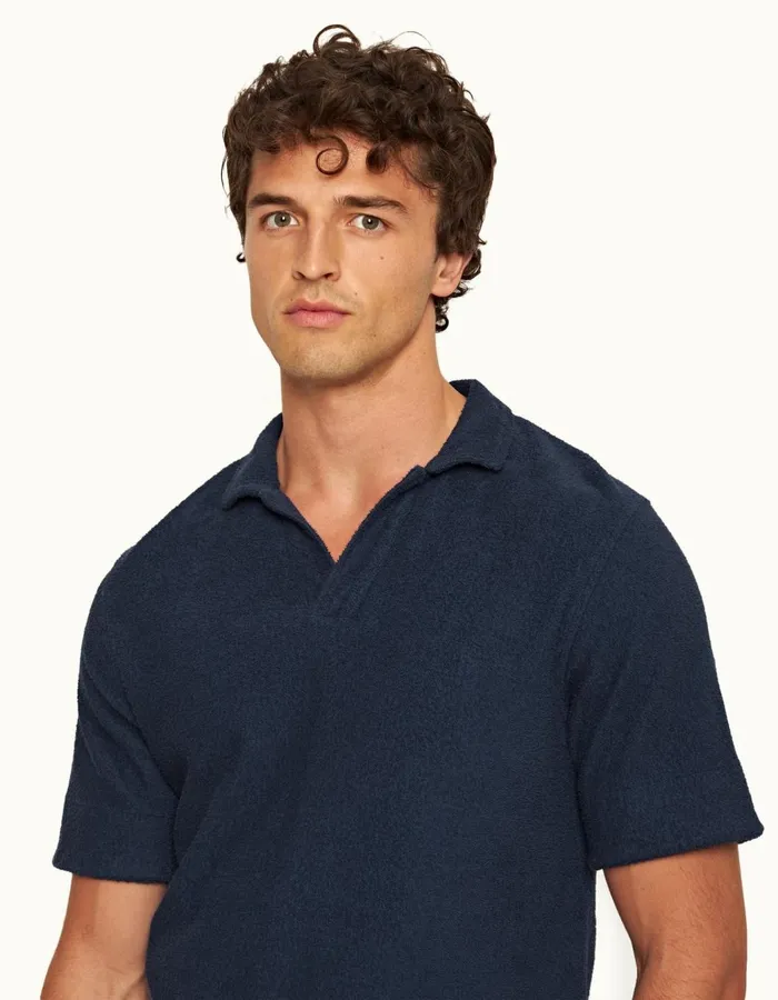Men Orlebar Brown Polo Shirts Aitcheson Towelling Lagoon Blue