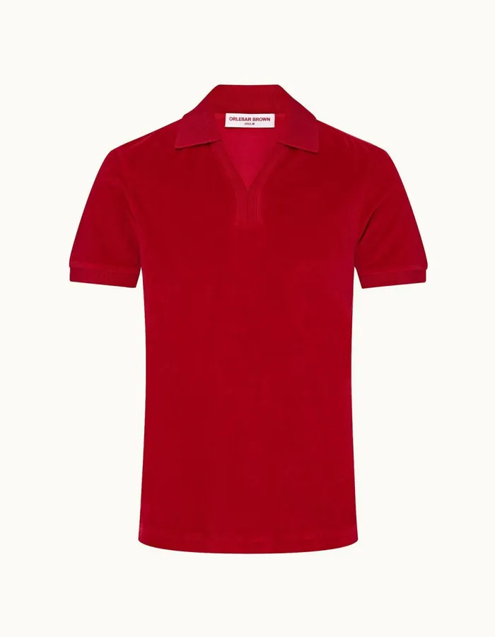 Men Orlebar Brown Polo Shirts Clive Towelling Vermillion