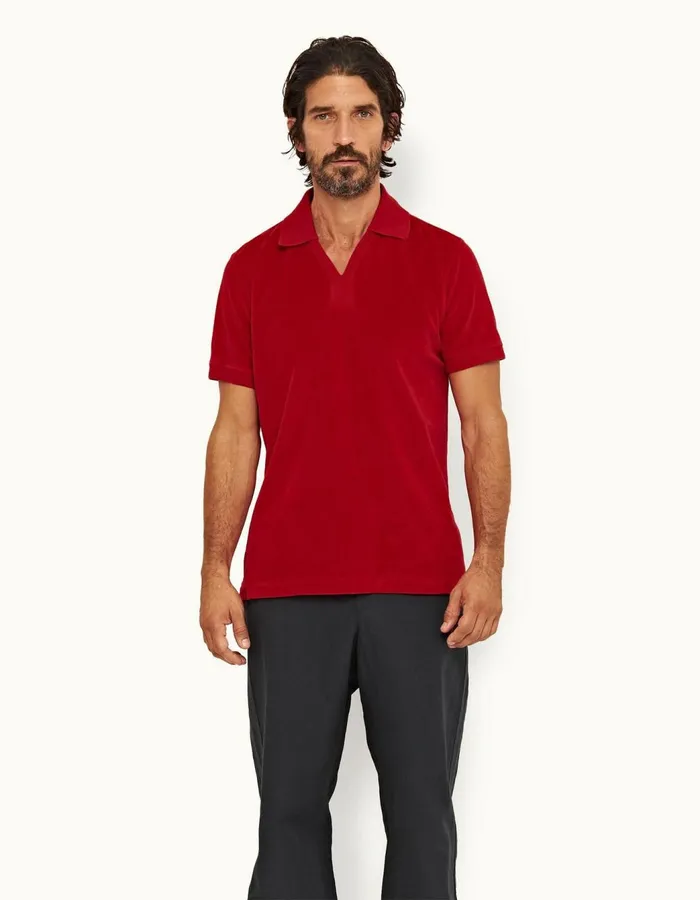 Men Orlebar Brown Polo Shirts Clive Towelling Vermillion