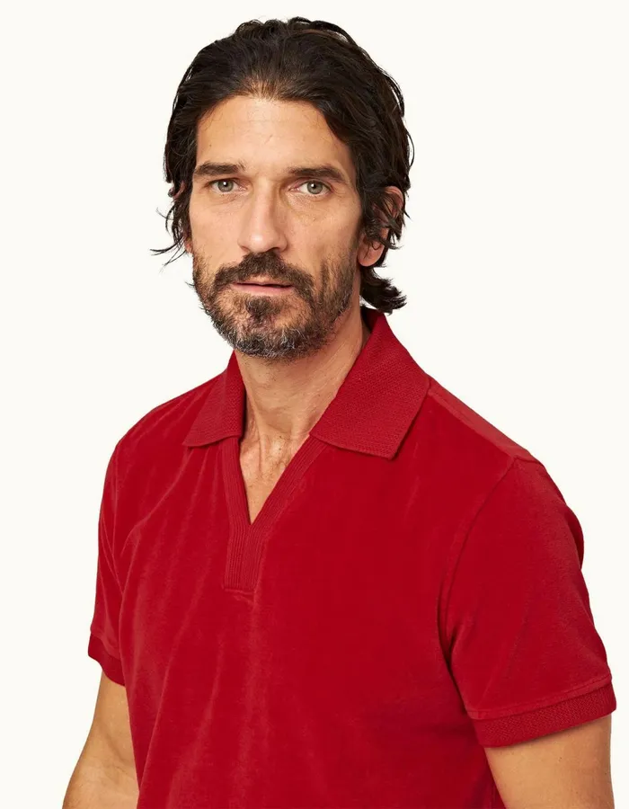 Men Orlebar Brown Polo Shirts Clive Towelling Vermillion