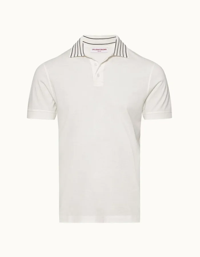 Men Orlebar Brown Polo Shirts Dominic Stripe Sea Mist