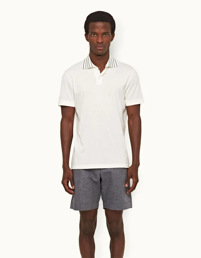 Men Orlebar Brown Polo Shirts Dominic Stripe Sea Mist