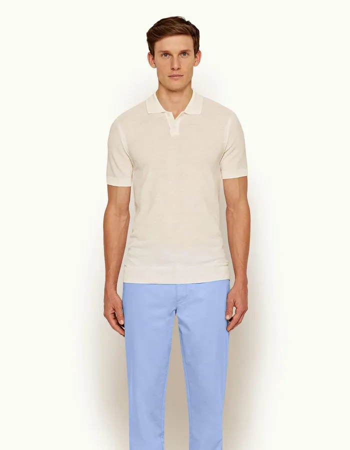 Men Orlebar Brown Polo Shirts Dr No Knitted Polo Ivory