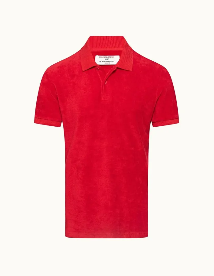 Men Orlebar Brown Polo Shirts Dr No Towelling Polo Red