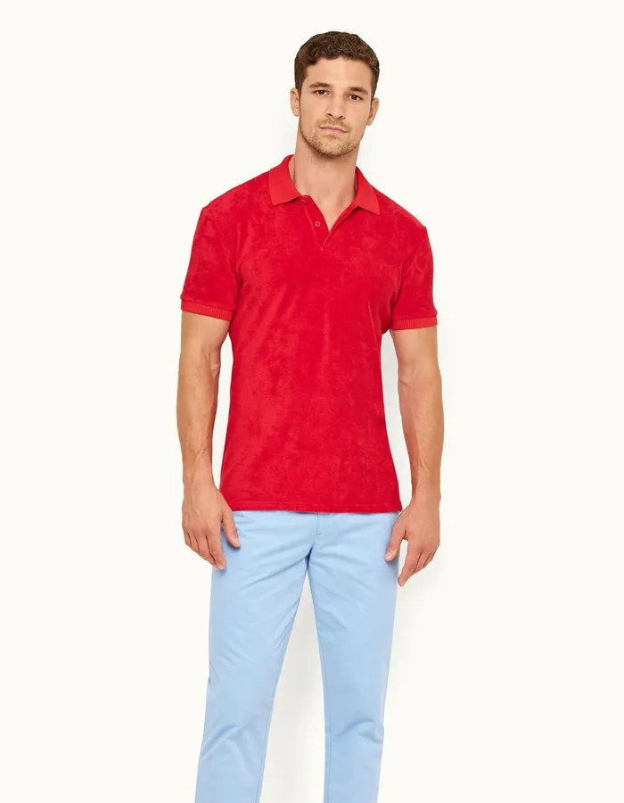 Men Orlebar Brown Polo Shirts Dr No Towelling Polo Red