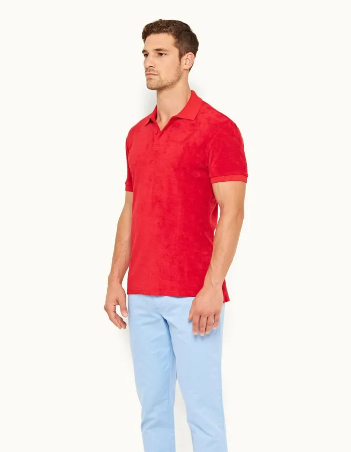 Men Orlebar Brown Polo Shirts Dr No Towelling Polo Red