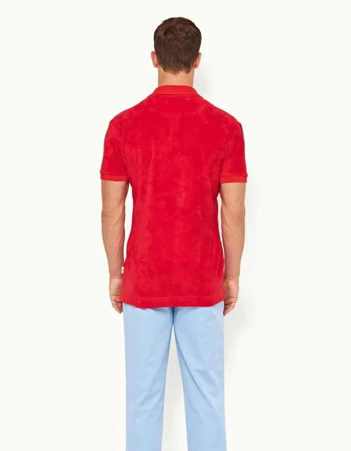 Men Orlebar Brown Polo Shirts Dr No Towelling Polo Red