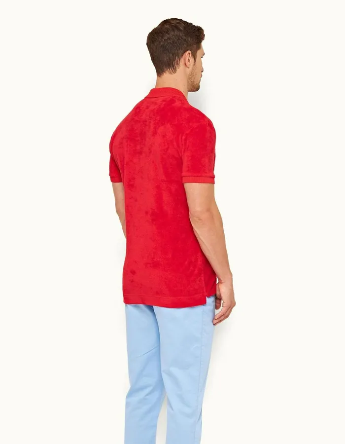 Men Orlebar Brown Polo Shirts Dr No Towelling Polo Red