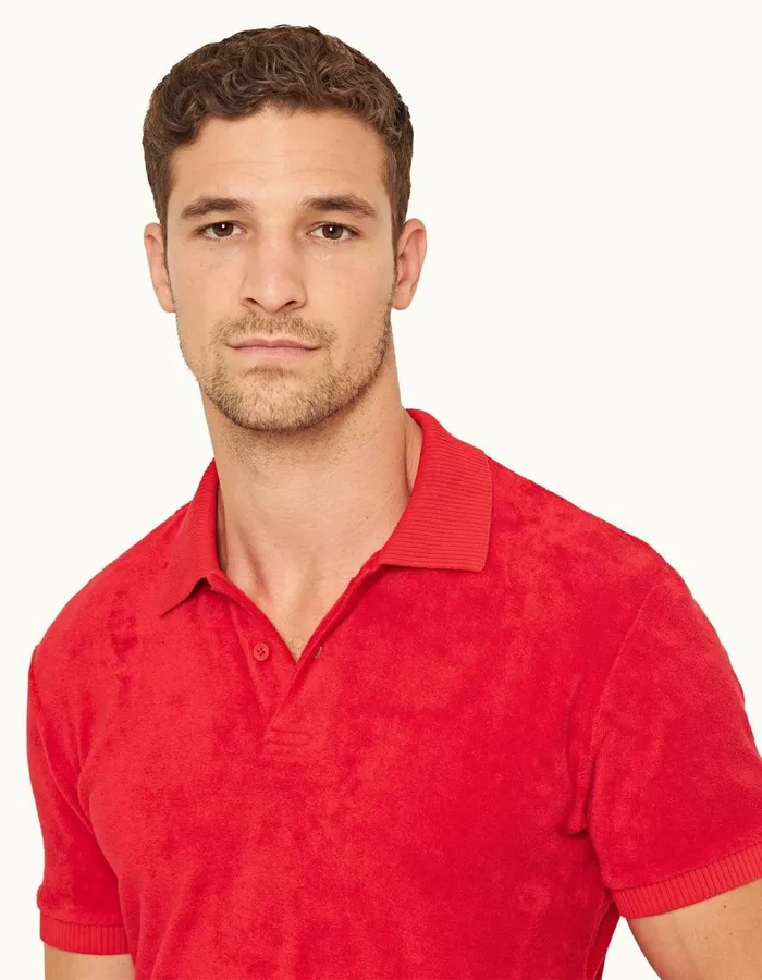 Men Orlebar Brown Polo Shirts Dr No Towelling Polo Red