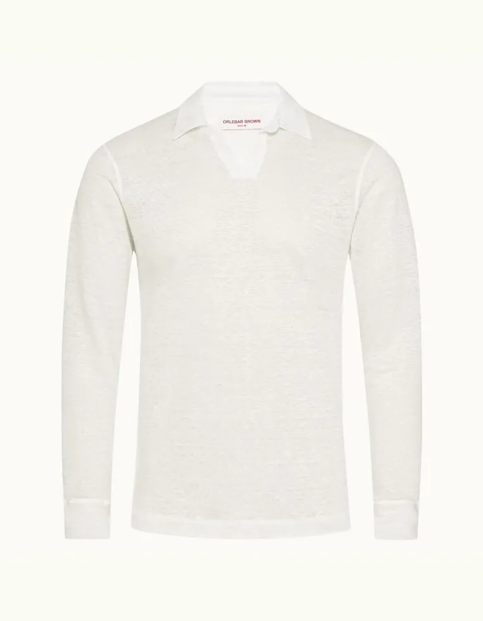 Men Orlebar Brown Polo Shirts Felix Linen White Sand