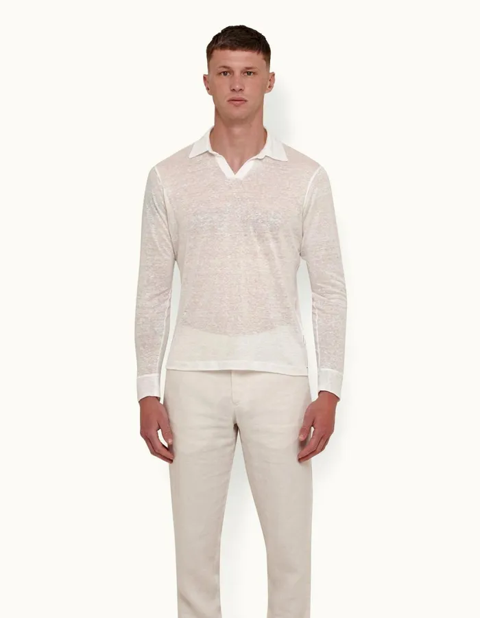 Men Orlebar Brown Polo Shirts Felix Linen White Sand
