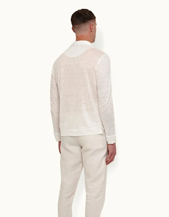 Men Orlebar Brown Polo Shirts Felix Linen White Sand