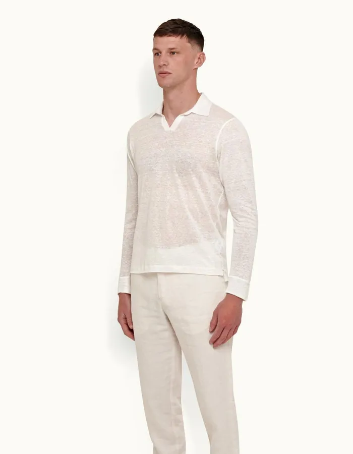 Men Orlebar Brown Polo Shirts Felix Linen White Sand