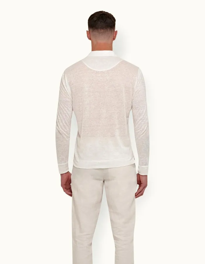 Men Orlebar Brown Polo Shirts Felix Linen White Sand