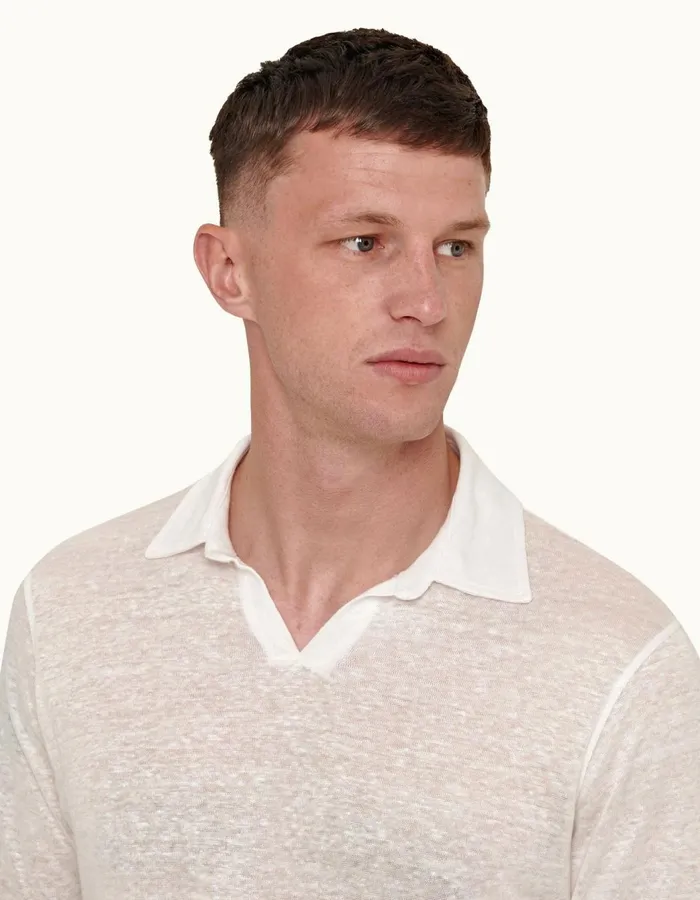 Men Orlebar Brown Polo Shirts Felix Linen White Sand
