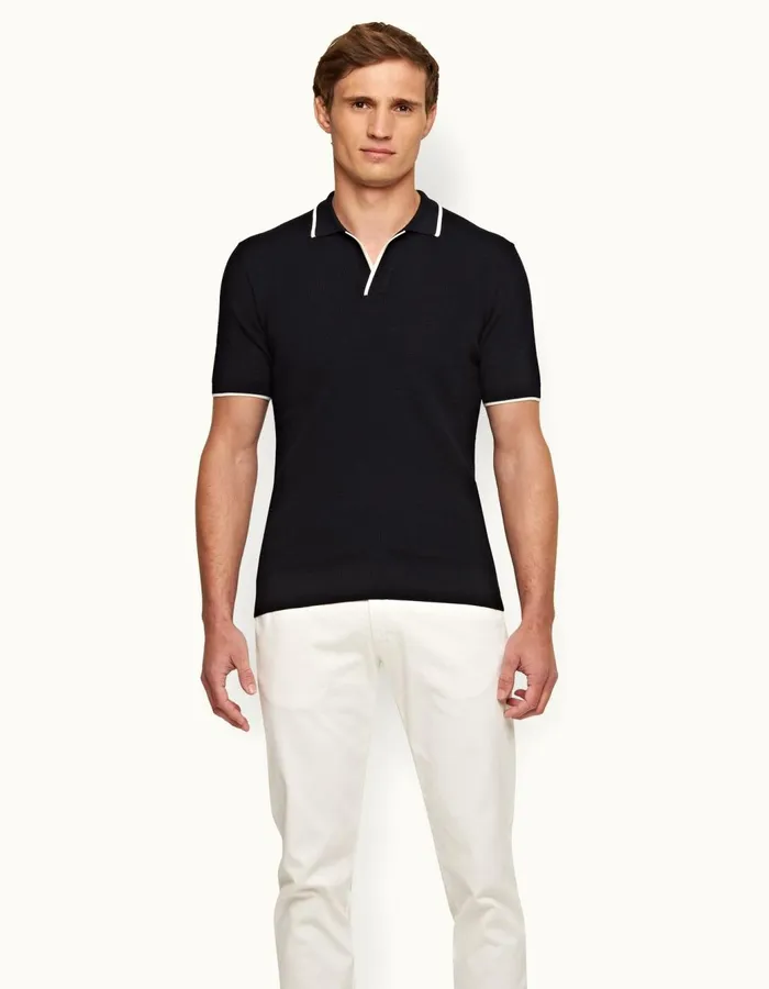 Men Orlebar Brown Polo Shirts Horton Merino Navy