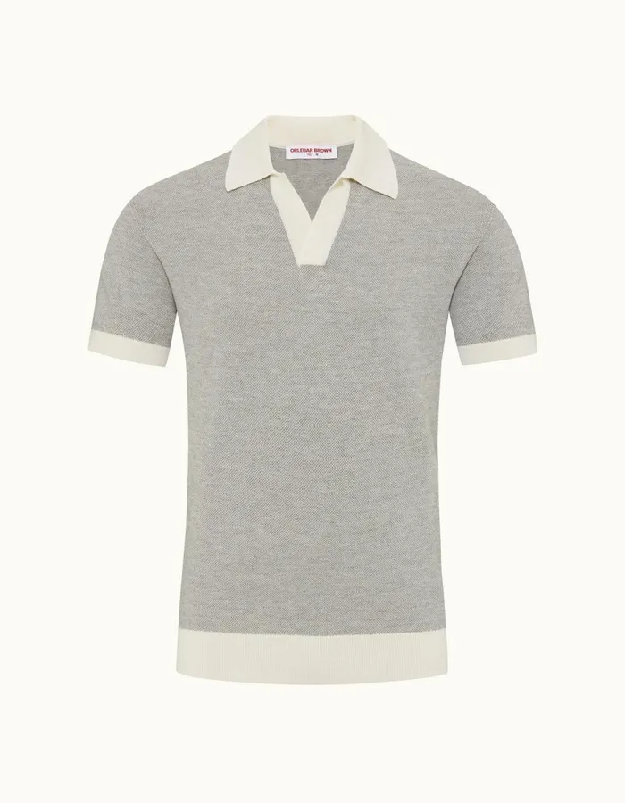 Men Orlebar Brown Polo Shirts Horton Merino White Sandgrey Marl