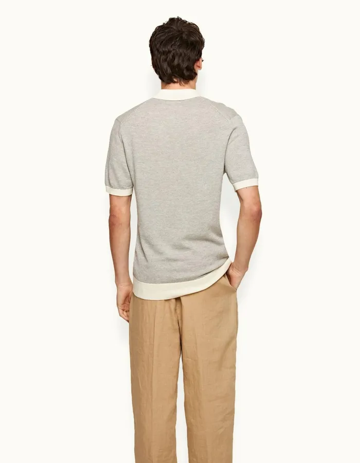 Men Orlebar Brown Polo Shirts Horton Merino White Sandgrey Marl