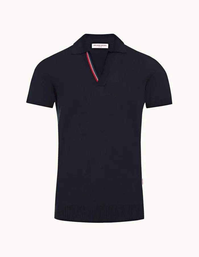 Men Orlebar Brown Polo Shirts Horton Stripe Navy