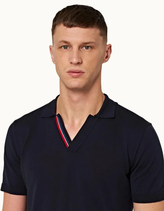 Men Orlebar Brown Polo Shirts Horton Stripe Navy