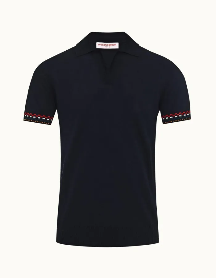 Men Orlebar Brown Polo Shirts Horton Tipping Night Iris