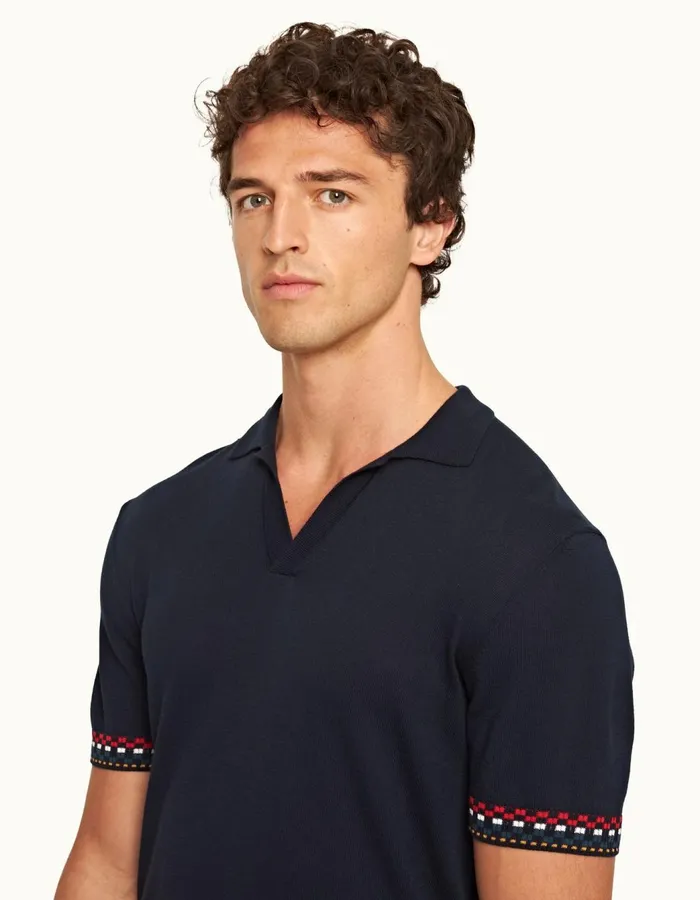 Men Orlebar Brown Polo Shirts Horton Tipping Night Iris