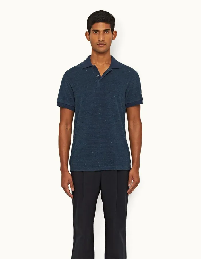 Men Orlebar Brown Polo Shirts Jarrett Towelling Indigo
