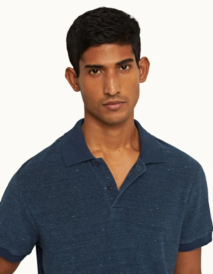 Men Orlebar Brown Polo Shirts Jarrett Towelling Indigo