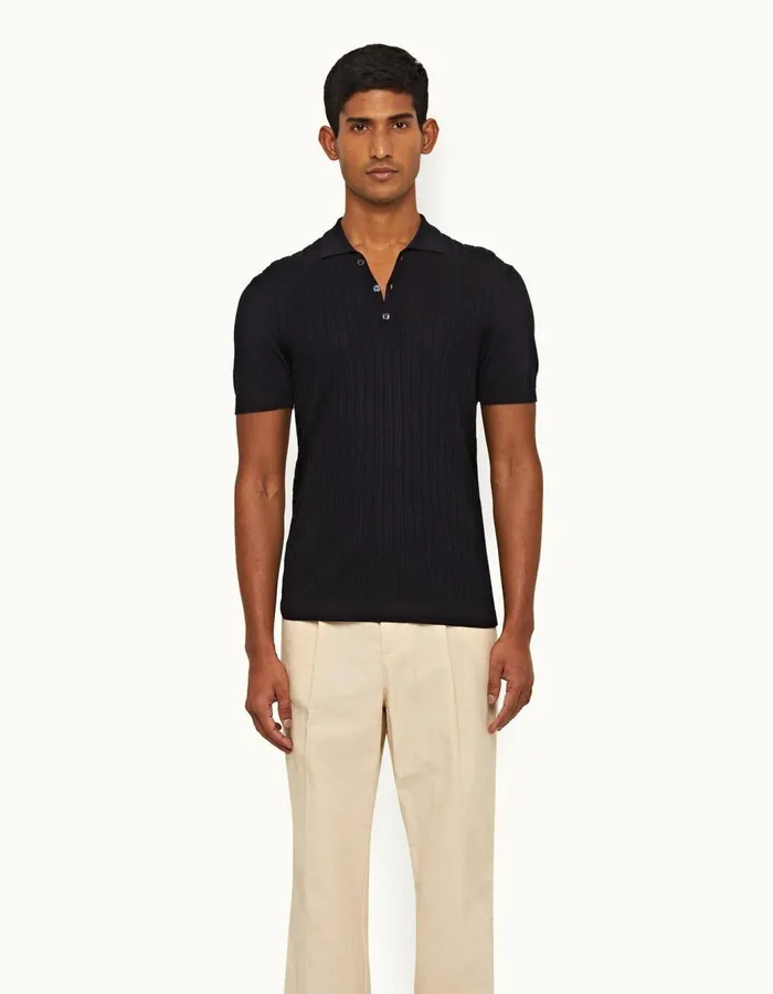 Men Orlebar Brown Polo Shirts Lingmell Silk Night Iris