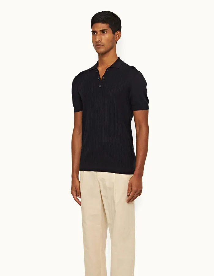 Men Orlebar Brown Polo Shirts Lingmell Silk Night Iris