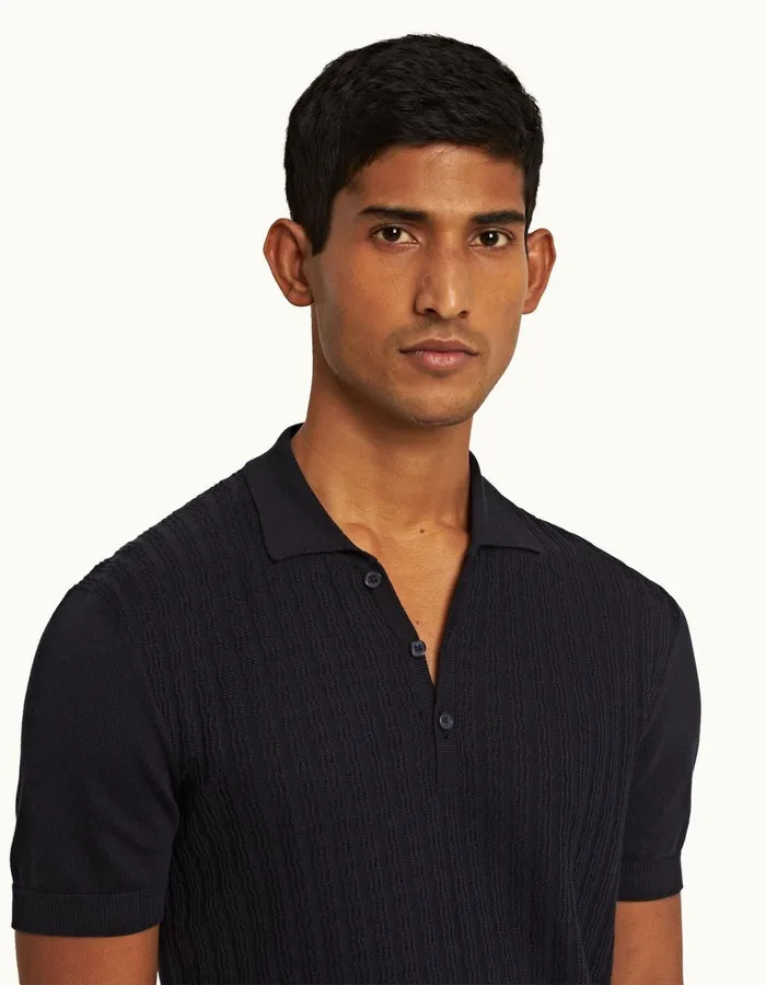 Men Orlebar Brown Polo Shirts Lingmell Silk Night Iris
