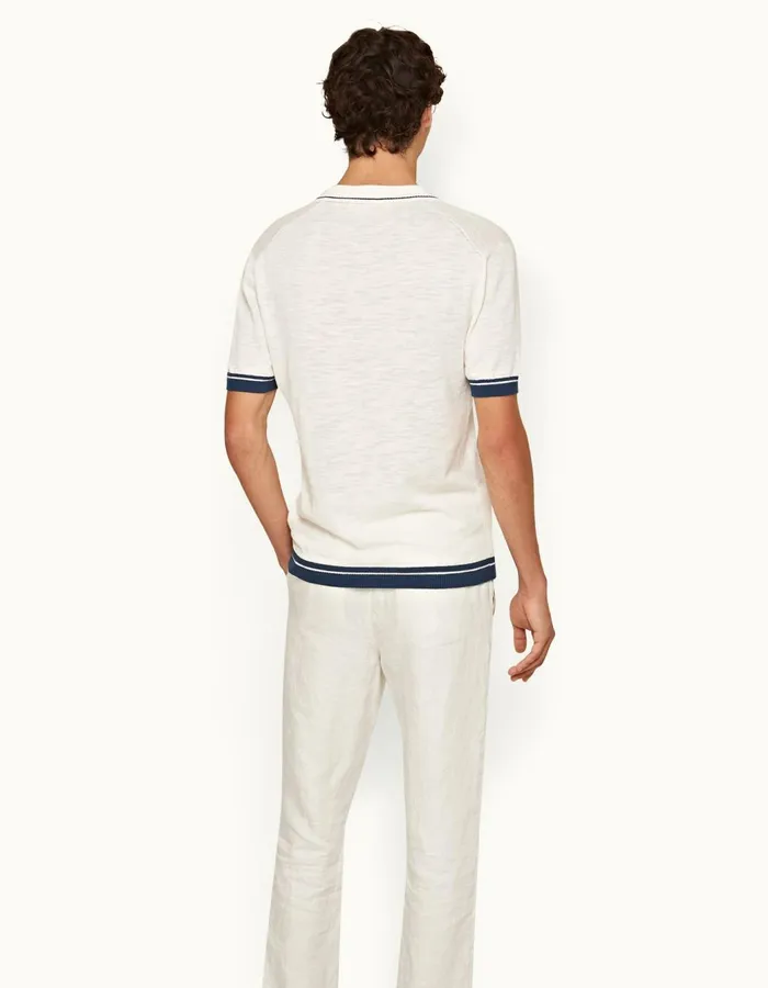 Men Orlebar Brown Polo Shirts Maranon Cotton Linen White Sand