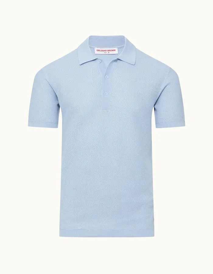 Men Orlebar Brown Polo Shirts Maranon Ice Blue