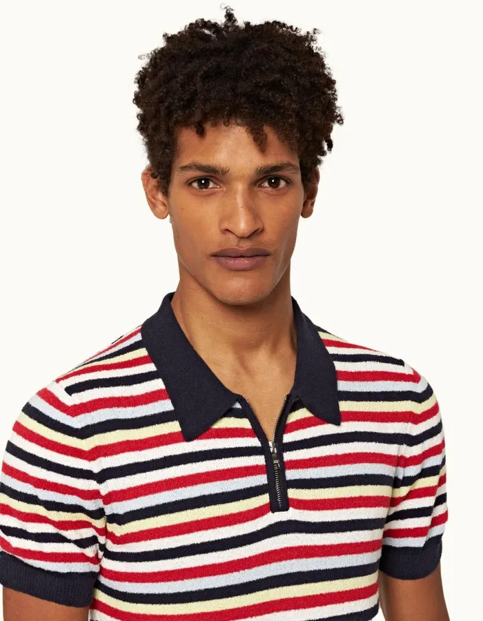 Men Orlebar Brown Polo Shirts Mina Towelling Multi