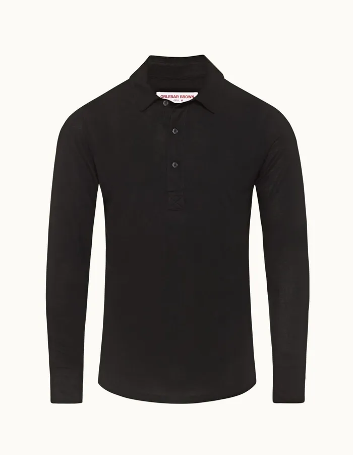 Men Orlebar Brown Polo Shirts Sebastian Cashmere Black