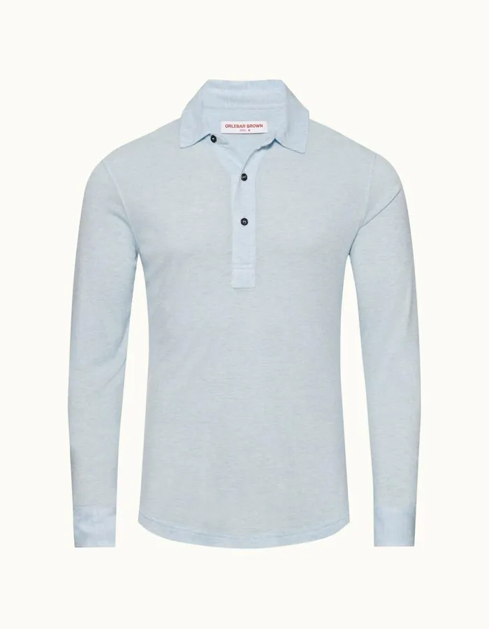 Men Orlebar Brown Polo Shirts Sebastian Cashmere Light Blue