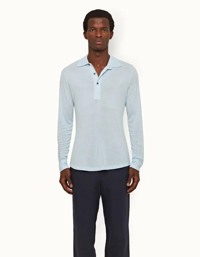 Men Orlebar Brown Polo Shirts Sebastian Cashmere Light Blue