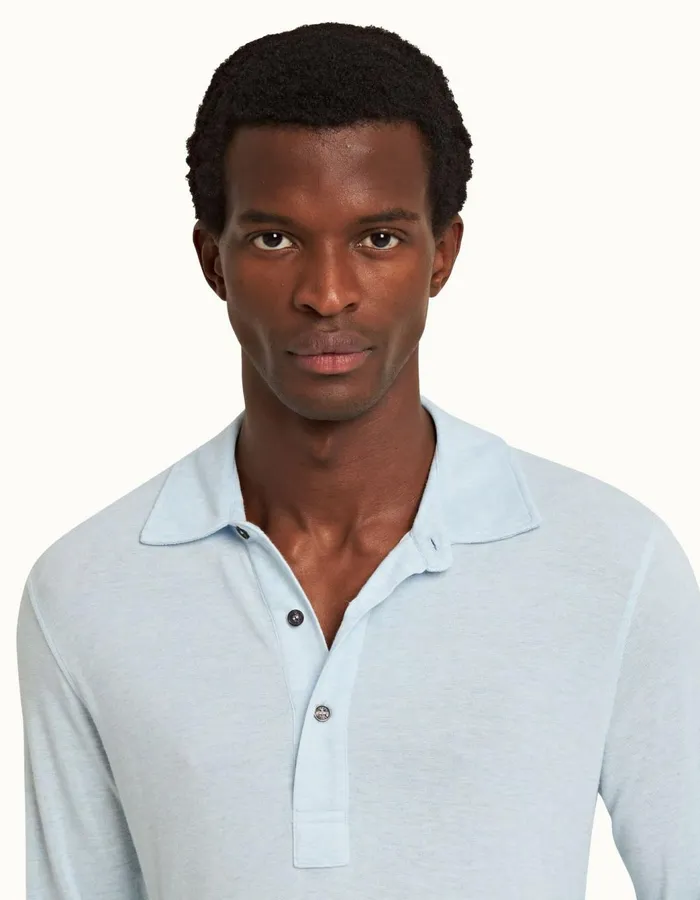 Men Orlebar Brown Polo Shirts Sebastian Cashmere Light Blue