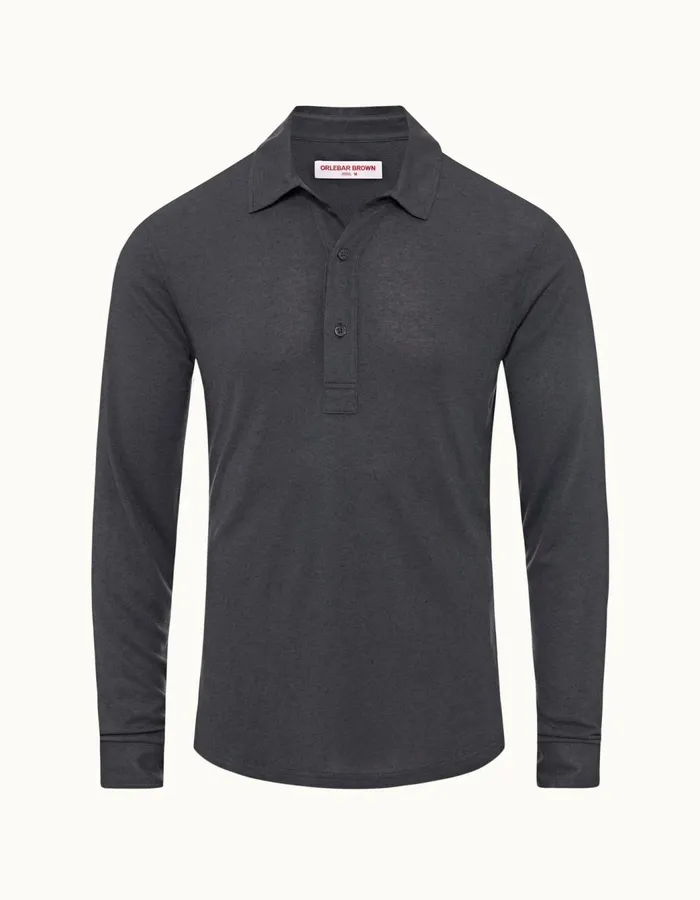Men Orlebar Brown Polo Shirts Sebastian Cashmere Piranha Grey