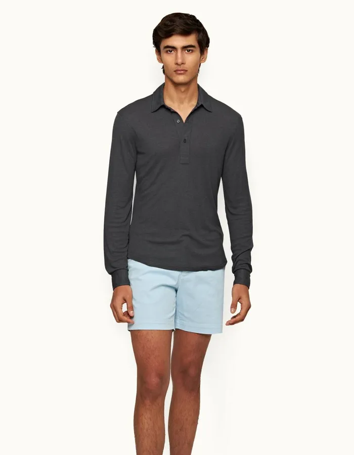 Men Orlebar Brown Polo Shirts Sebastian Cashmere Piranha Grey