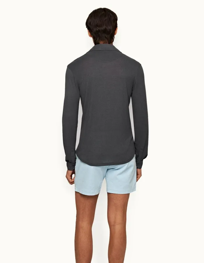 Men Orlebar Brown Polo Shirts Sebastian Cashmere Piranha Grey