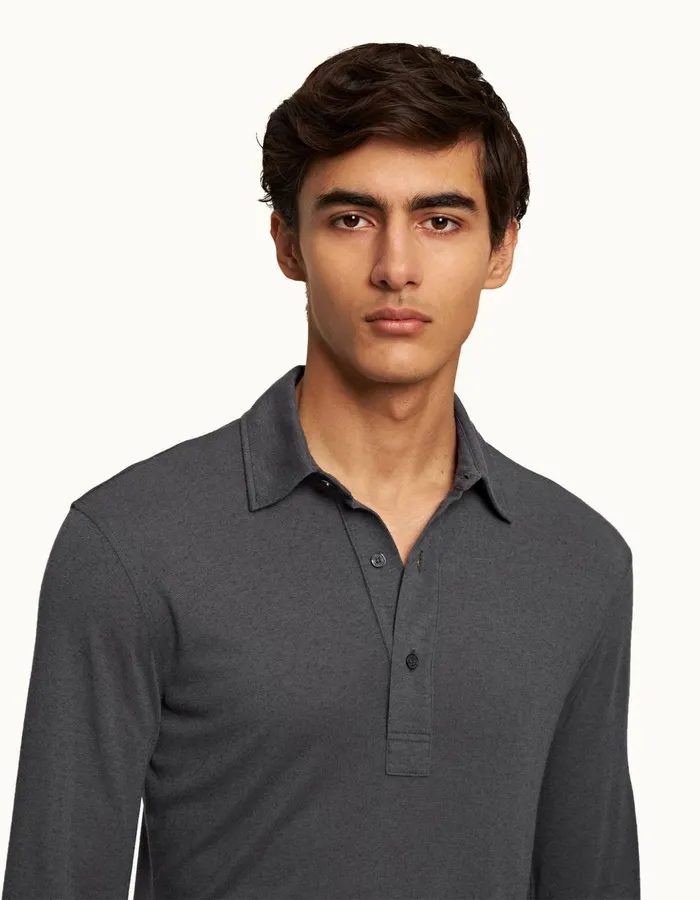 Men Orlebar Brown Polo Shirts Sebastian Cashmere Piranha Grey
