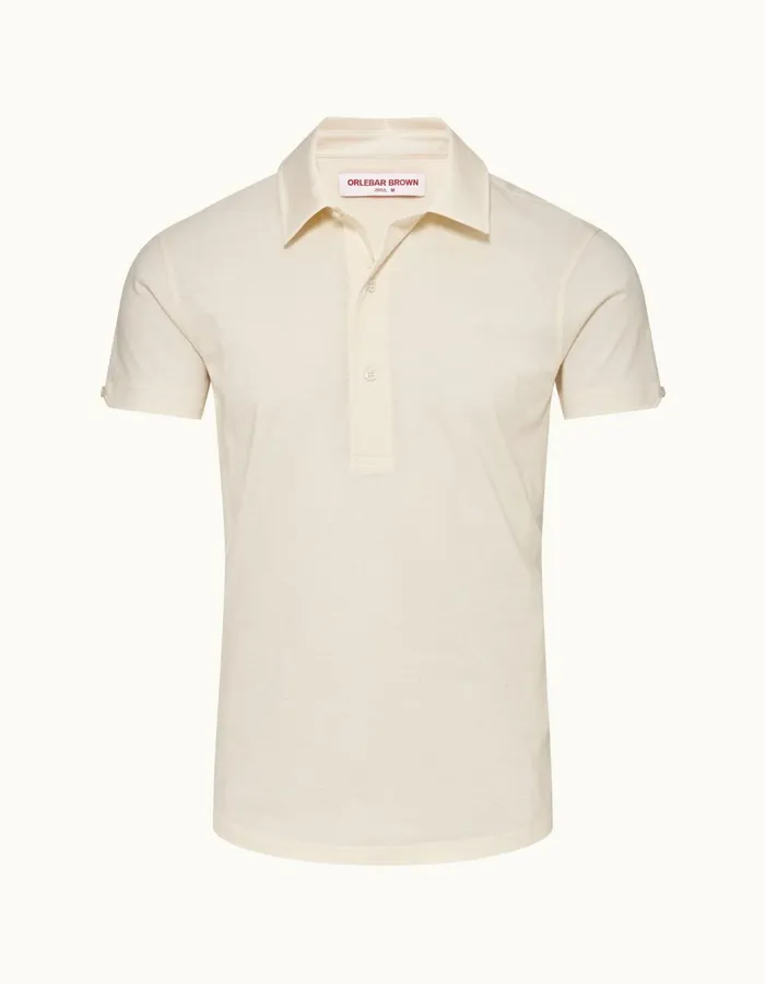 Men Orlebar Brown Polo Shirts Sebastian Cotton Silk White Sand