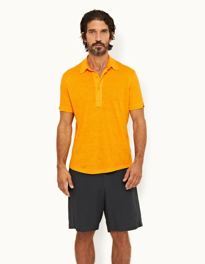 Men Orlebar Brown Polo Shirts Sebastian Linen Beacon