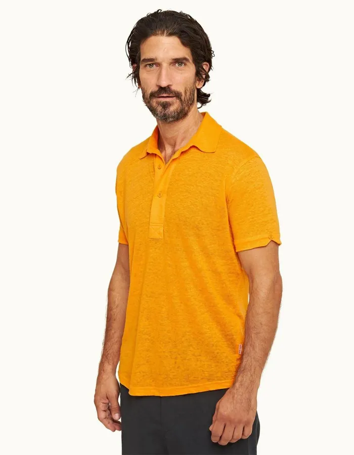 Men Orlebar Brown Polo Shirts Sebastian Linen Beacon