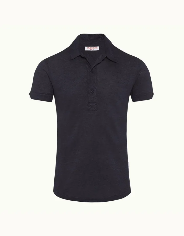 Men Orlebar Brown Polo Shirts Sebastian Linen Navy