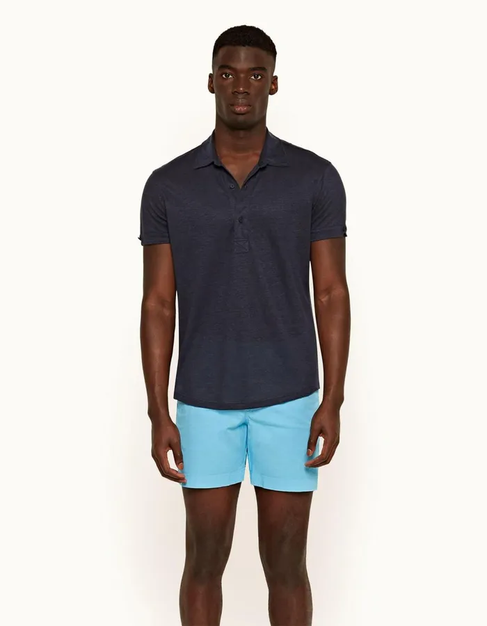 Men Orlebar Brown Polo Shirts Sebastian Linen Navy