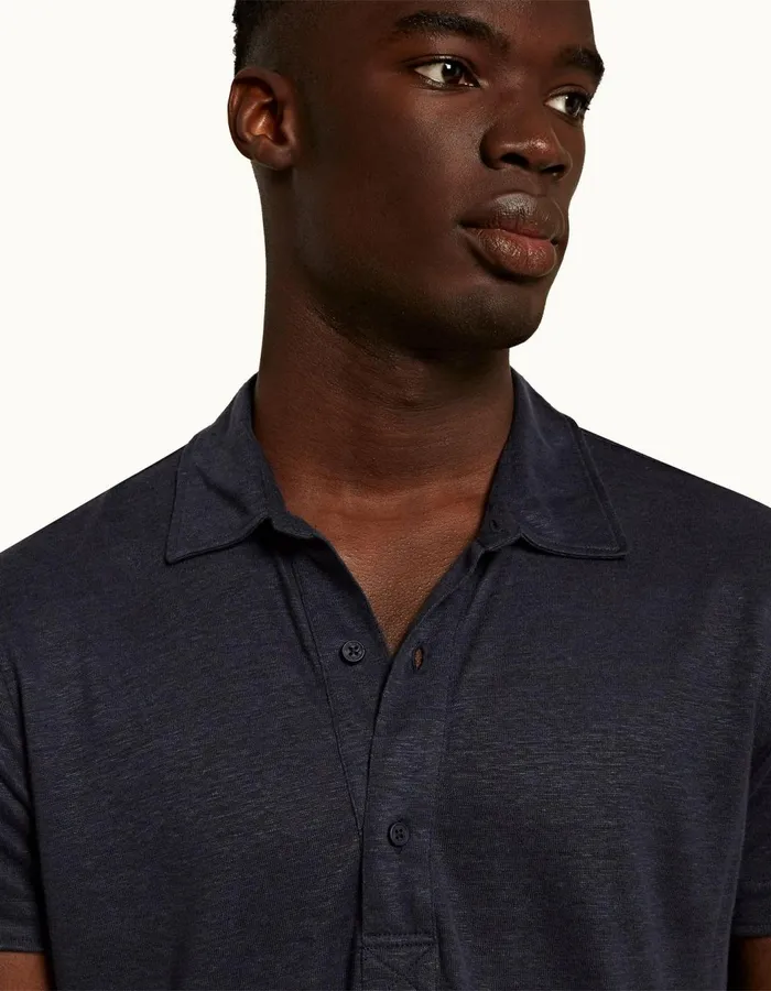 Men Orlebar Brown Polo Shirts Sebastian Linen Navy